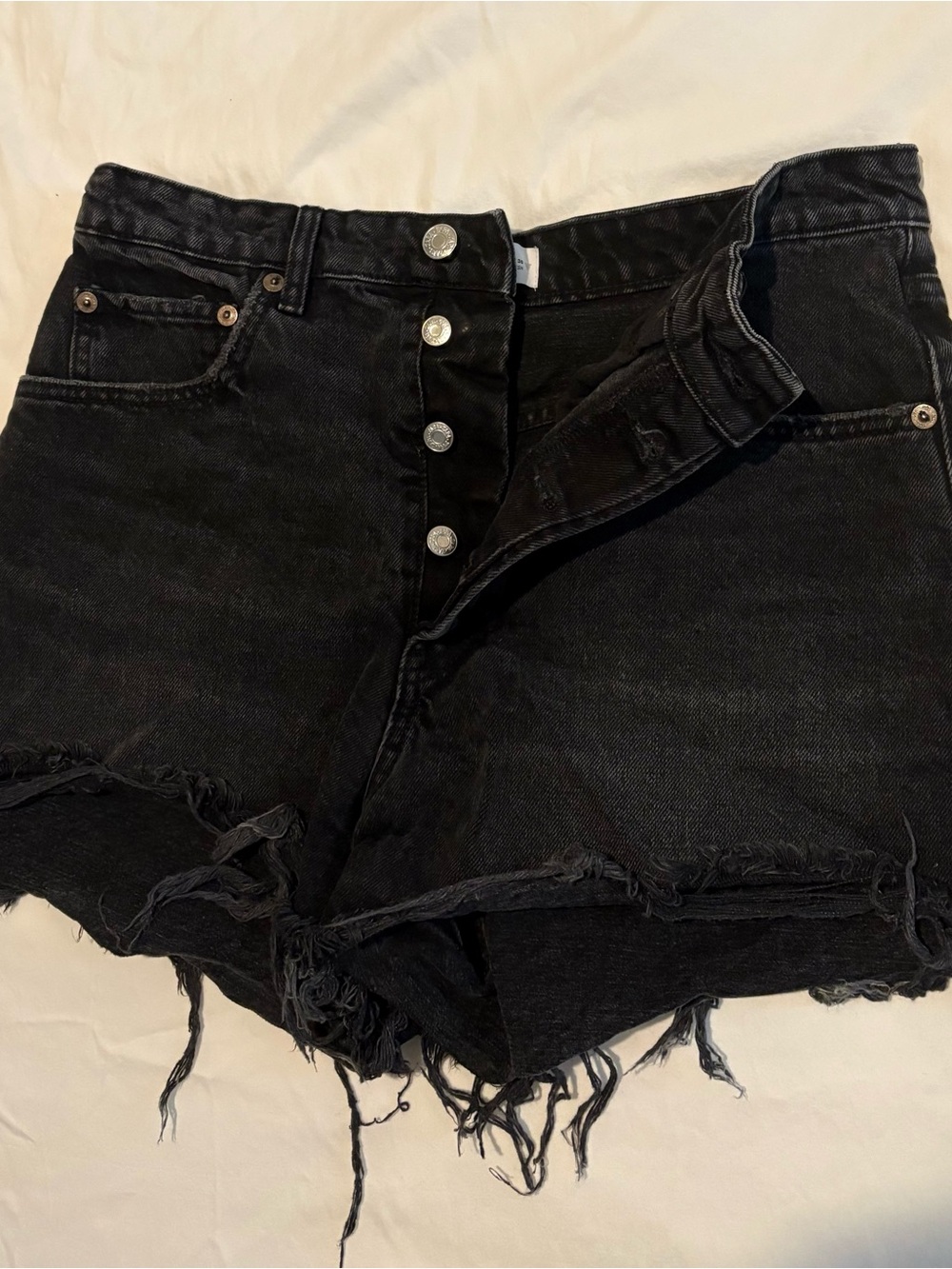 Zara Black High-Rise Distressed Denim Shorts - Picture 2 of 4